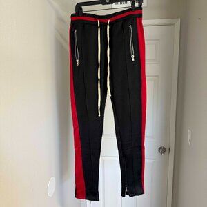 MNML Skinny Track Zipper Pants Medium Black Red